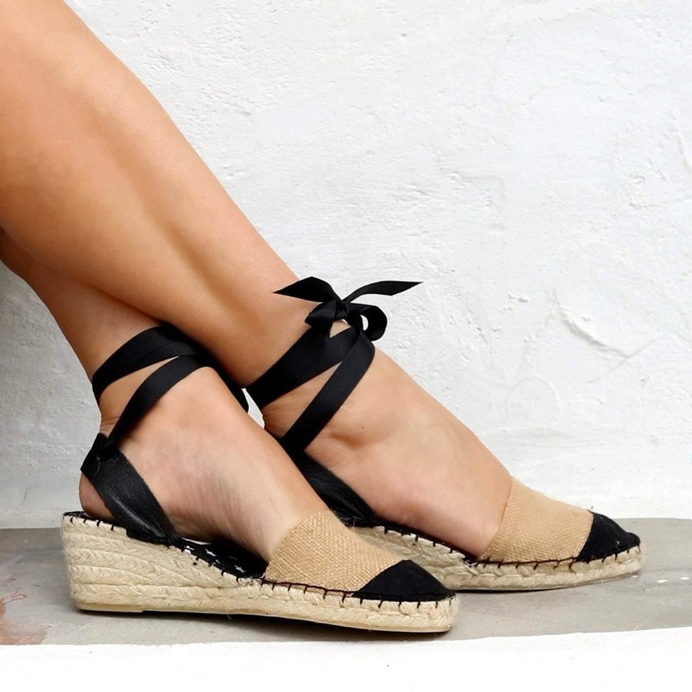 Maslinda Designs Espadrille Wedge Sandals Black Beige EU 39